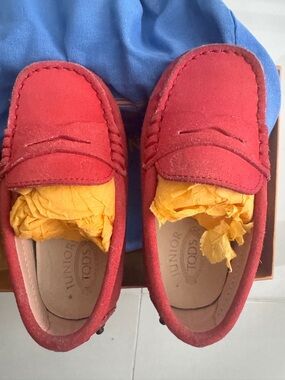 Tod's Kids Red Suede Moccasins